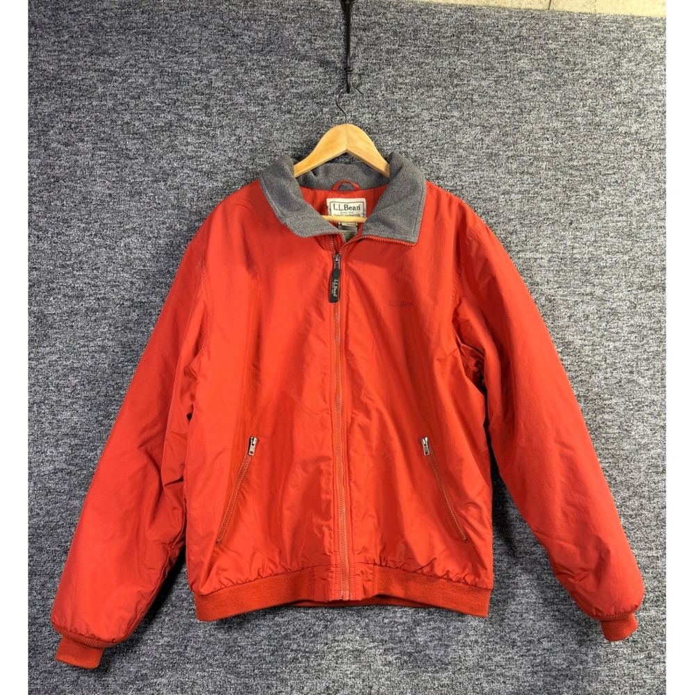 LL Bean Warm-Up Jacket Mens Large Red Fleece Lined Nylon Full Zip 205107